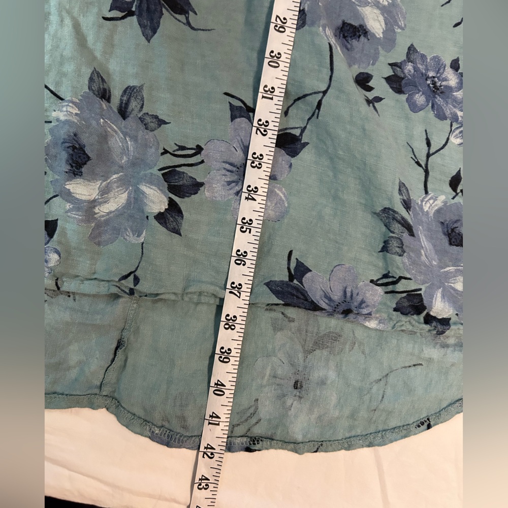 LUNGO L’ARNO Linen Floral Seafoam Green Shift Dress Tunic Made in Italy 2X‎ - Picture 11 of 12